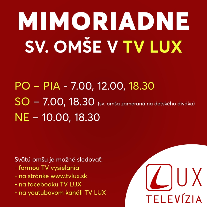 Sväté omše v TV LUX počas zákazu verejného slávenia bohoslužieb